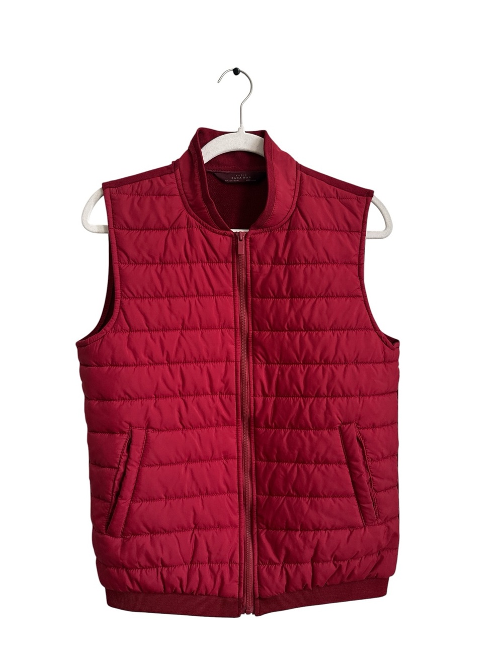 Zara Men's Quilted Burgundy Puffer Vest
